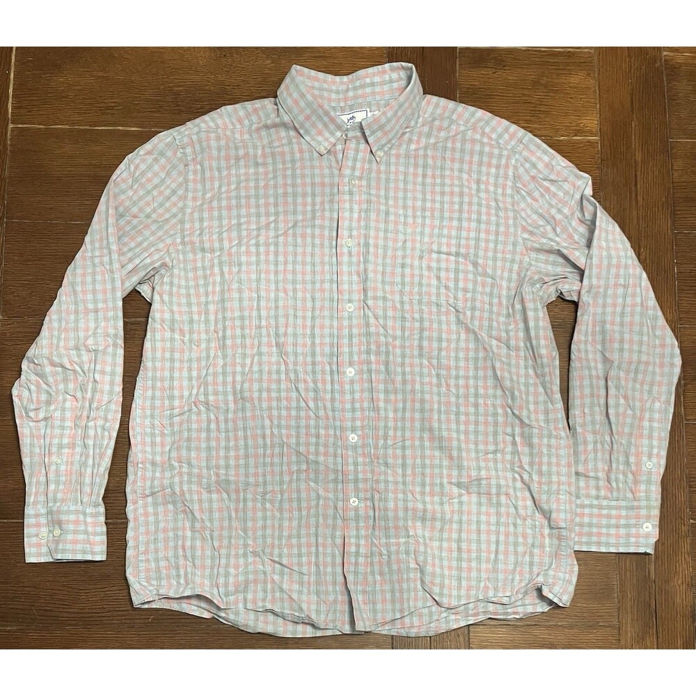 Men’s Southern Tide Size XL Pink And Blue Plaid Button Down Long Sleeve Shirt